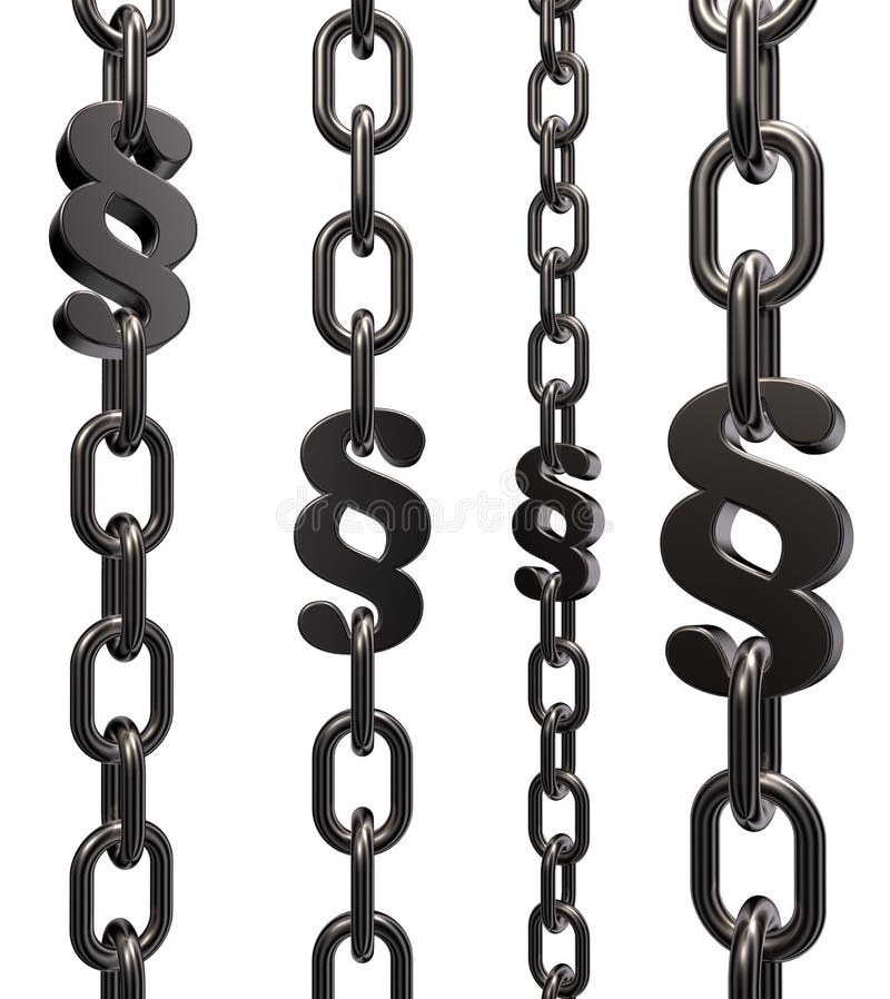 Chains with paragraph symbol on white background - 3d illustration. Chains with paragraph symbol on white background - 3d illustration