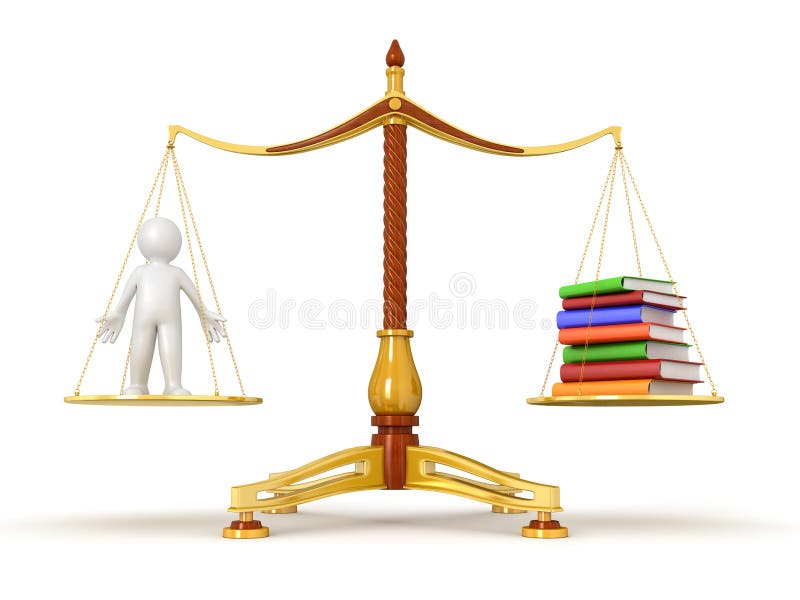 Justice Balance with Books and man (clipping path included) royalty free illustration