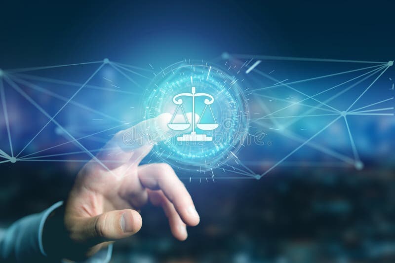 Justice balance icon on a futuristic interface stock illustration