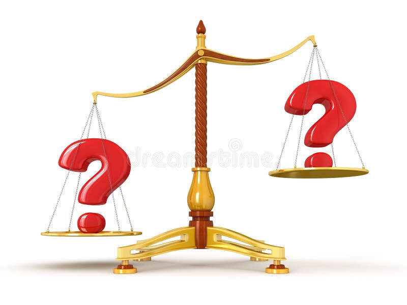Justice Balance with Quests (clipping path included) stock illustration