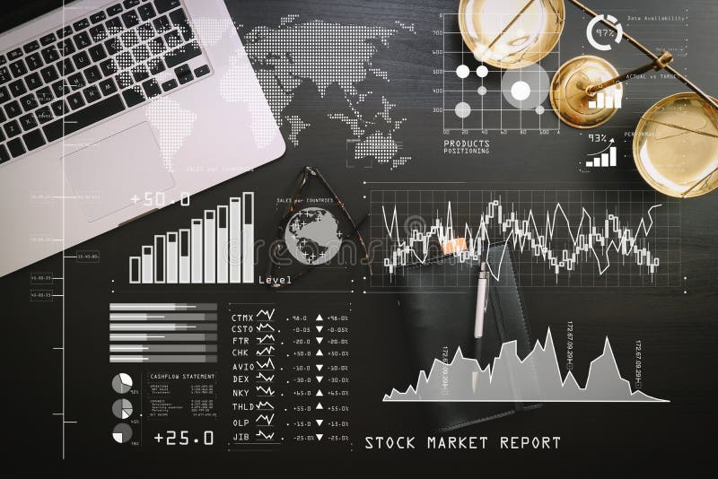 Investor analyzing stock market report and financial dashboard with business intelligence (BI), with key performance indicators (KPI).justice and law concept.Lawyer workplace with laptop and documents. Investor analyzing stock market report and financial dashboard with business intelligence (BI), with key performance indicators (KPI).justice and law concept.Lawyer workplace with laptop and documents.