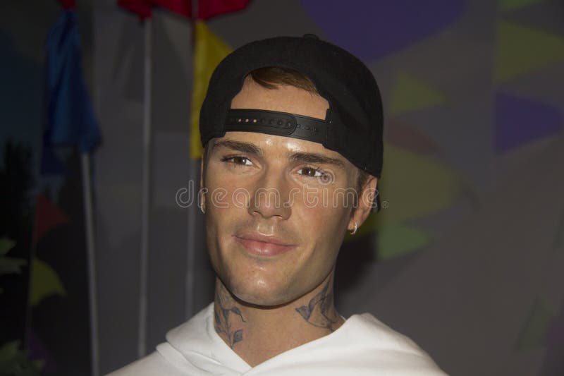 England, London. Circa 20.01. 2024. E.T Waxwork statue of Justin Bieber on display at Madam Tussauds