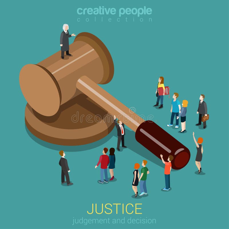 Justiça e conceito 3d isométrico liso da lei, do julgamento e da decisão