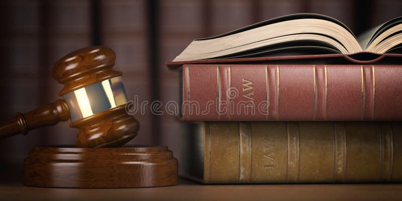 Justiça, lei e conceito legal Gavel do juiz e livros de lei