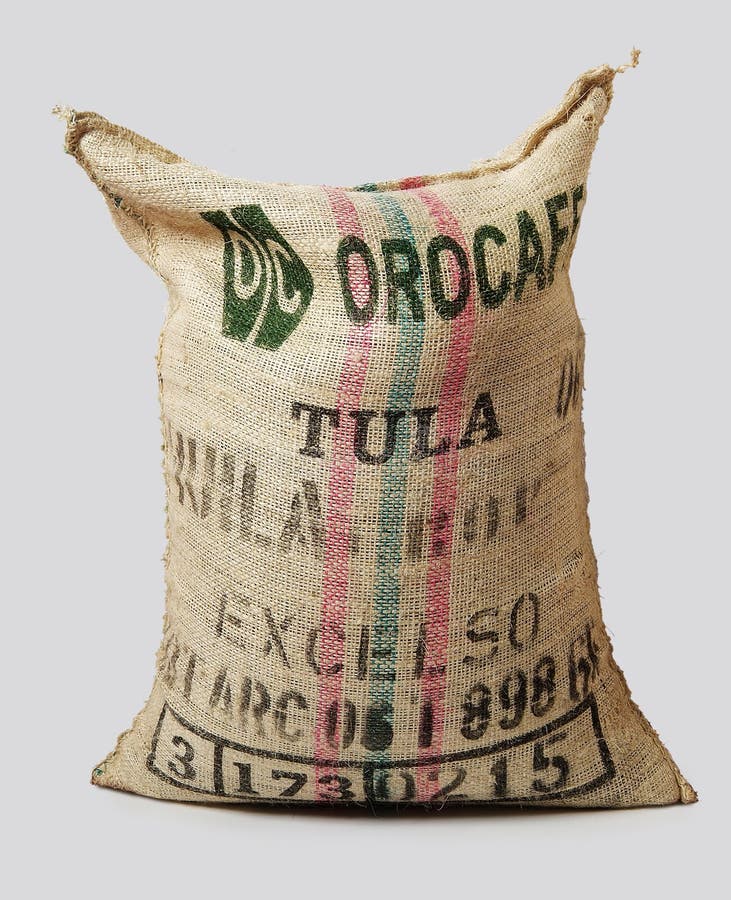Jute Sack Filled with Label Guatemala Coffee Editorial Stock Image