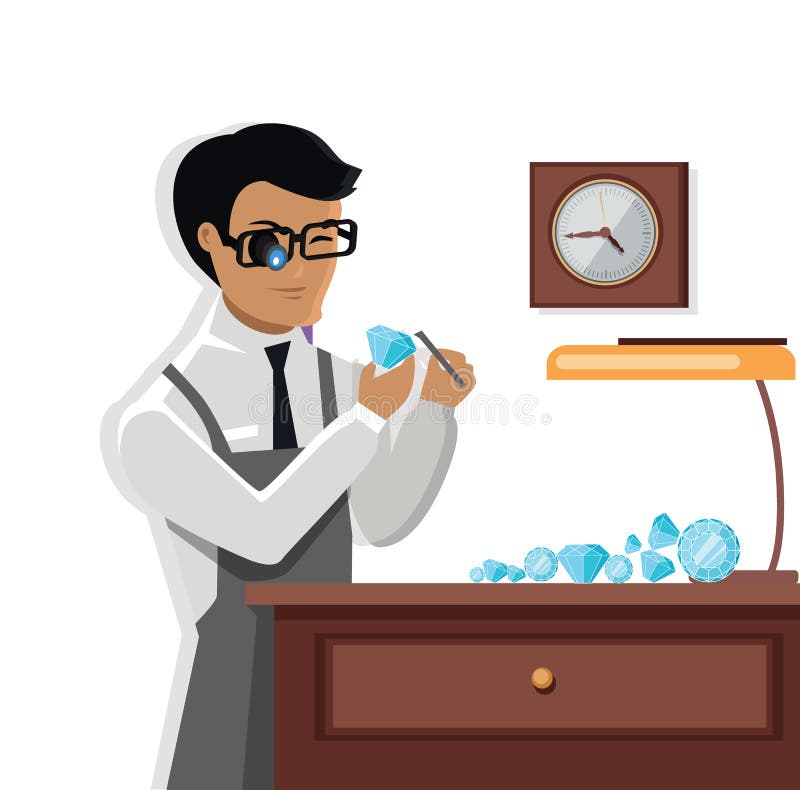 Juwelier Man Examines der Diamant lizenzfreie abbildung Juwelier Man Examines der Diamant lizenzfreie abbildung