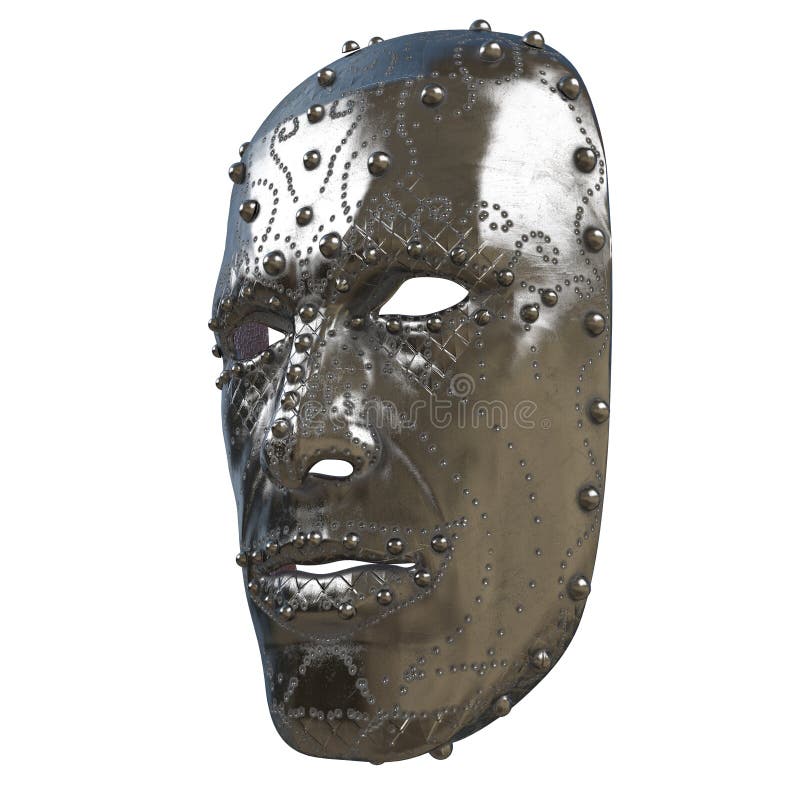 Järnfantasimaskering på framsida med modeller på isolerad vit bakgrund illustration 3d stock illustrationer Järnfantasimaskering på framsida med modeller på isolerad vit bakgrund illustration 3d stock illustrationer
