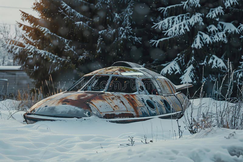 Järnoval ufo saucer som hovrar över vackert landskap i djup dramatisk himmelsfärisk abstrakt levande sammansättning består av royaltyfria foton