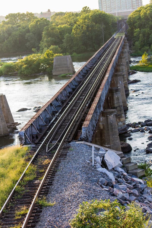 Järnvägspår över en rasa flod