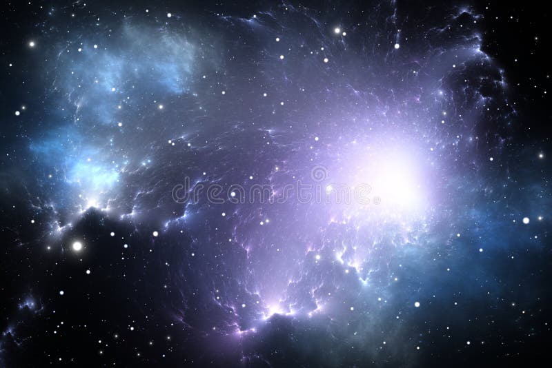 Jätte- glödande nebulosa Utrymmebakgrund med nebulosan och stjärnor vektor illustrationer