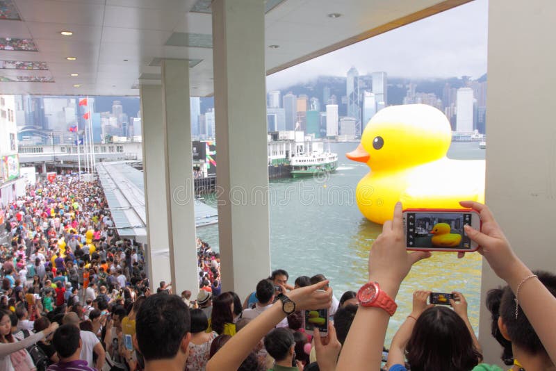Jätte- Rubber Duck Visits Hong Kong royaltyfria foton Jätte- Rubber Duck Visits Hong Kong royaltyfria foton
