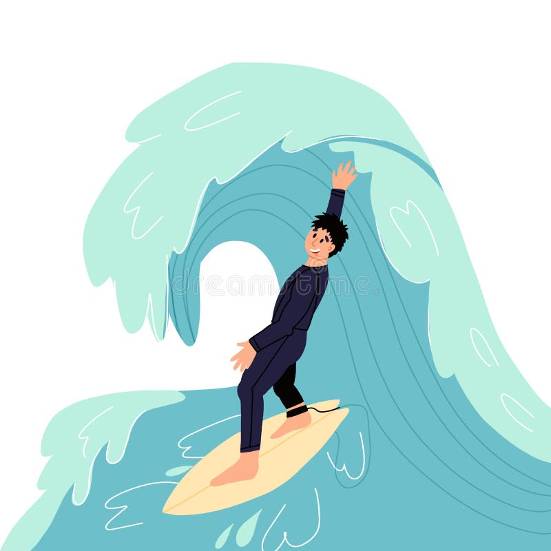 Jóvenes Y Felices Deportistas En Traje De Baño En Tablas De Surf Capturan La Ola Ilustración