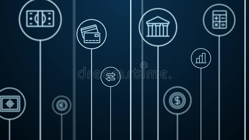 4K Abstract animation. Digital banking and finance, business technology background. Moving pass through lines, circles stock illustration