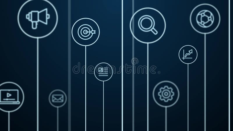 4K Abstract animation. Digital marketing, business, social media background. Moving pass through lines, circles and vector illustration