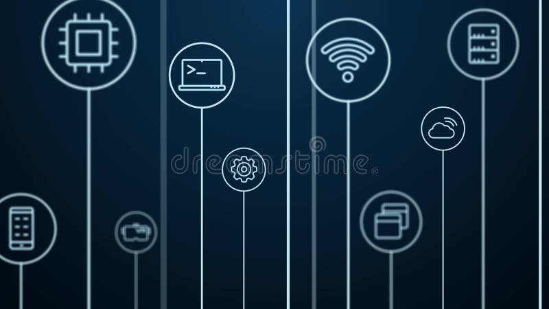 4K Abstract animation. Digital Technology, internet background. Moving pass through lines, circles and icons. Growth royalty free illustration