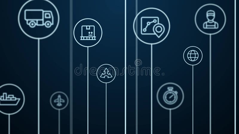 4K Abstract animation. Global logistic, distribution, delivery service background. Moving pass through lines, circles vector illustration