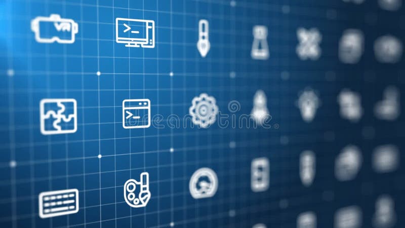 4K Abstract 3d animation. Digital development network background. Cyberspace grid swipe. Futuristic interface royalty free illustration