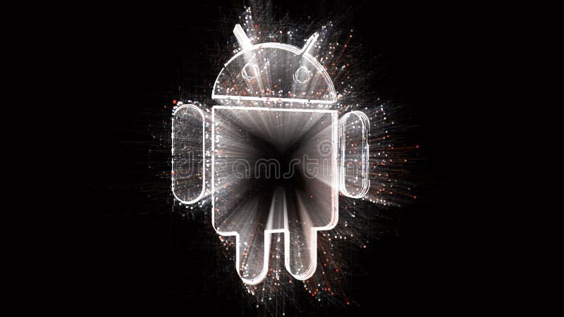 4 k android operativsystem ordvärdesrobotlogotyp matris binär datorkod. royaltyfri illustrationer