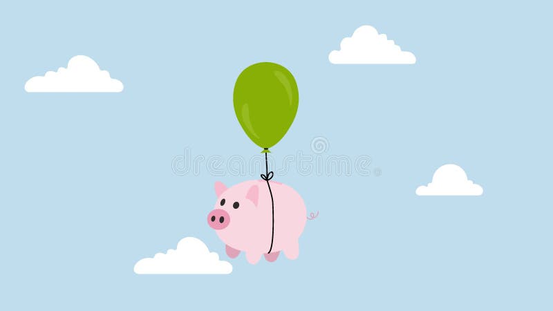 4k animation financière liberté piggy banque rose flottant dans un ciel minimaliste prêt à naviguer vers la liberté illustration libre de droits