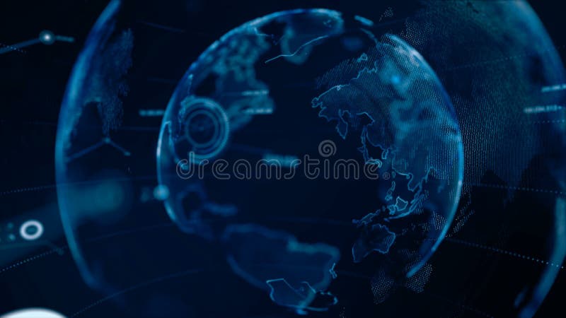 4K Animation Globe with dot world map HUD and infographic graph bar element spin on dark background vector illustration