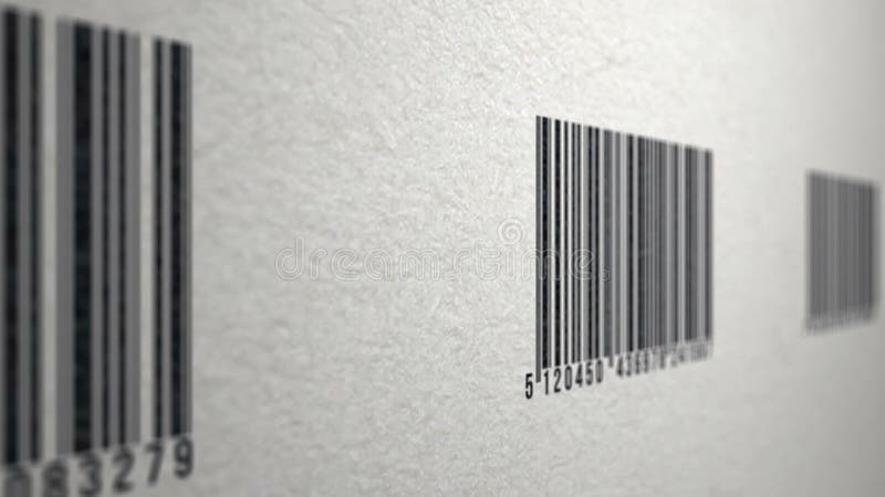 4k - Animeringen av barcodes på pappers- textur avläste vid en barcodeavläsare