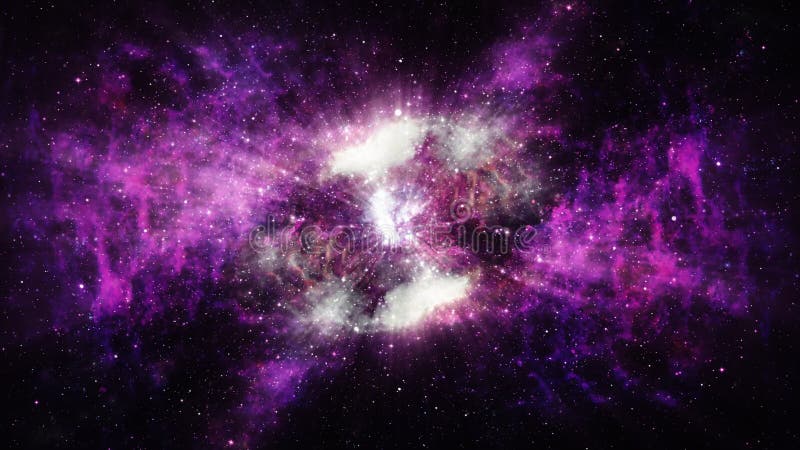 4k 3d geeft naadloze lus space background met prachtige gloedpaarse nebula en schitterende sterren. vliegen door nebula en star.