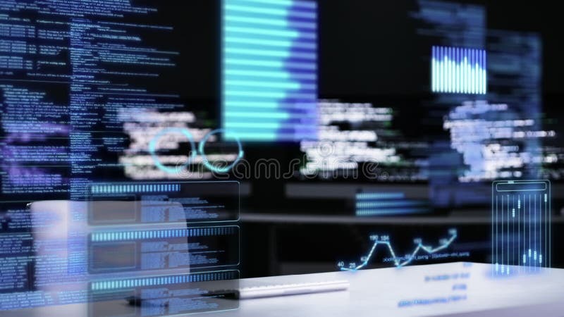 Programmers Working Late Night Analyzing Code on Computer Screen Stock ...