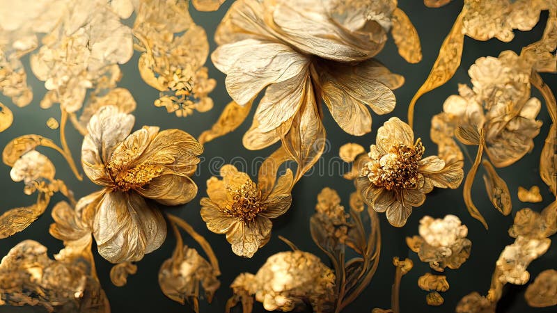 4K Golden Floral Background, Abstract Vintage Flower Design, Mural Art,  Gold Nature Stock Illustration - Illustration of blossom, golden: 253103516