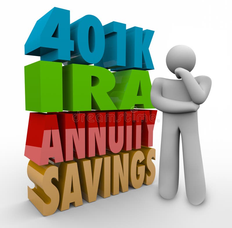401K IRA Annunity Savings Investment Options que pensa Person Con ilustração do vetor 401K IRA Annunity Savings Investment Options que pensa Person Con ilustração do vetor