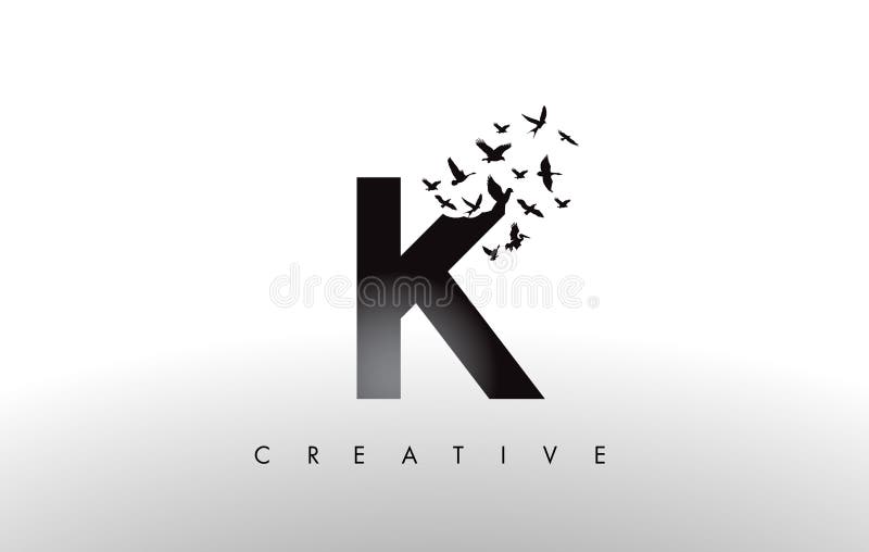 K Logo Letter met Troep van Vogels die en vliegen desintegreren van royalty-vrije illustratie K Logo Letter met Troep van Vogels die en vliegen desintegreren van royalty-vrije illustratie