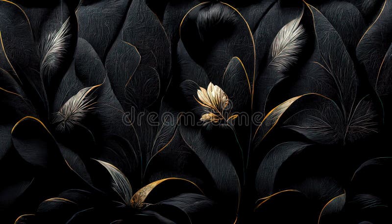 Black and Gold, Luxury Background, Floral Shapes, Black Silk Texture with  Golden Motifs, 4k Abstract Luxurious Design, 3D Ren Stock Illustration -  Illustration of fabic, luxury: 253195946