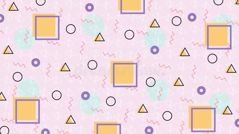 4K multicolor geometric shapes pattern in retro, memphis 80s - 90s style. Animated vintage abstract background. royalty free illustration
