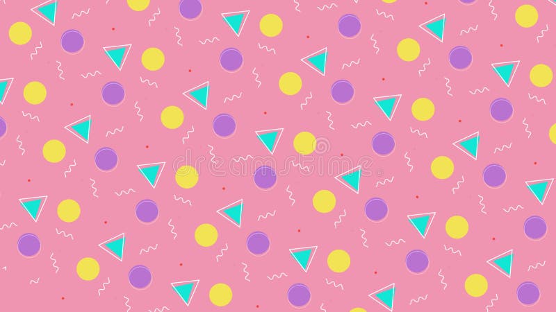 4K multicolor geometric shapes pattern in retro, memphis 80s - 90s style. Animated vintage abstract background. vector illustration
