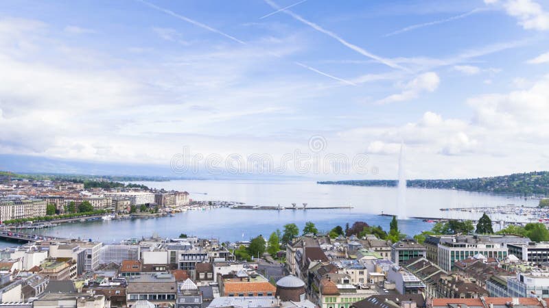 4k Panoramiczny widok miasto Genewa Leman jezioro a