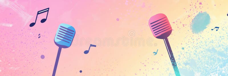 K pop inspirowane minimalistycznym tłem z mikrofonami i nutami muzycznymi w żywych kolorach. Generacyjna AI obraz royalty free