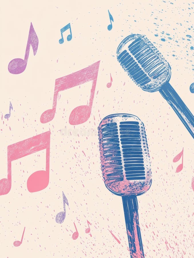 K pop inspirowane minimalistycznym tłem z nutami muzycznymi i mikrofonami dla dynamicznych motywów muzycznych. Generacyjna AI obraz royalty free