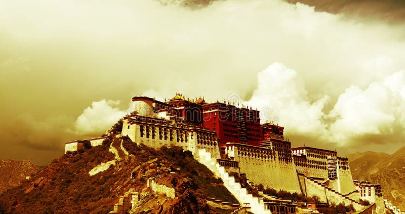 4k Potala in Lhasa,Tibet,time lapse of puffy cloud mass.