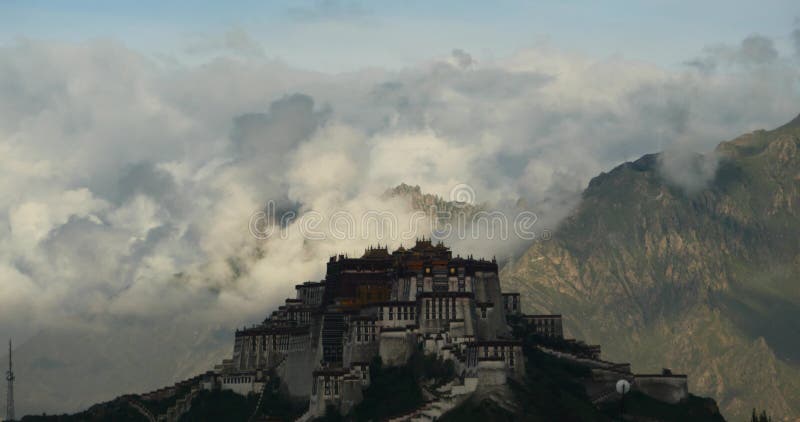 4k Potala Palace in the morning,mountains surrounded by clouds.