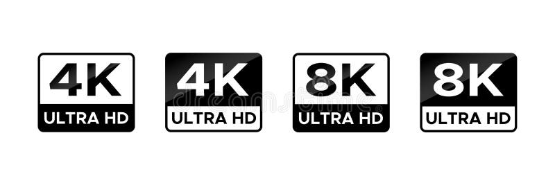 4K 8K Ultra HD video format vector icon set. High resolution web tv screen symbol