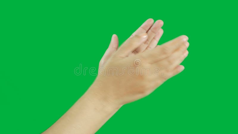 4K. woman hands slow clapping, applause isolated on chroma key green screen background