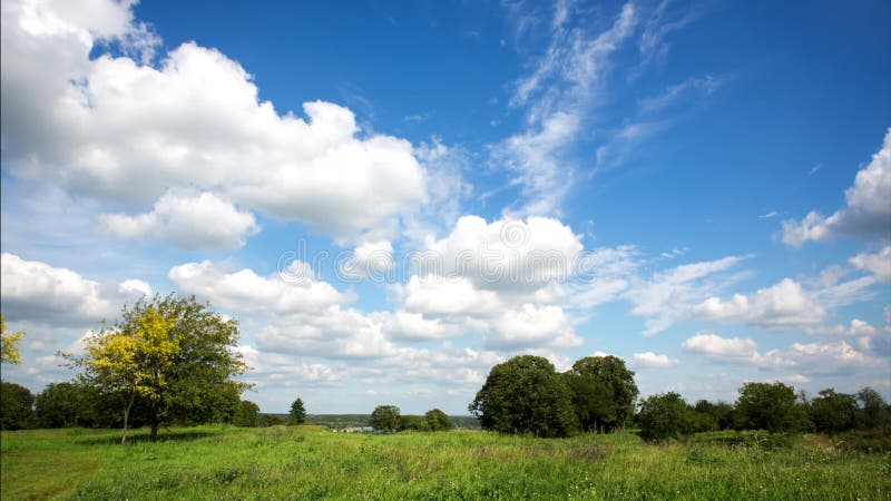 4K Zeitspannewolken über dem grünen Feld