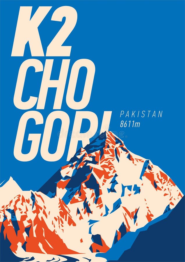 K2 в Karakoram, плакате приключения Пакистана внешнем Иллюстрация горы Chogory иллюстрация штока