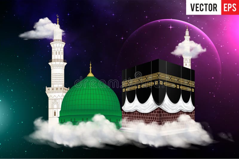 Kaaba Mekkah and Madina Pak Islamic Sacred Masjid Al Haram with Masjid E  Aqsa Stock Vector - Illustration of arabic, gumbad: 160702302