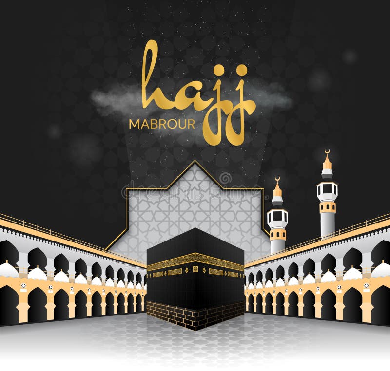 Kaaba vector for hajj mabroor in Mecca Saudi Arabia, mean pilgrimage steps from beginning to end - Arafat Mountain for