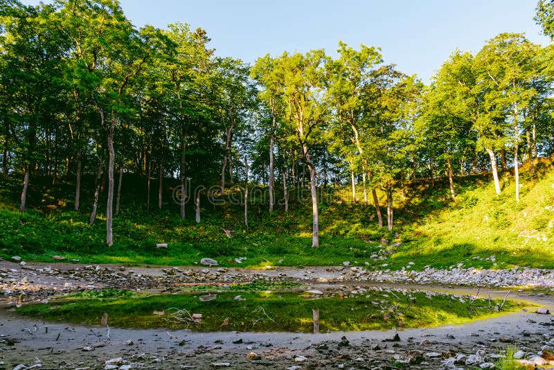 Kaali field of meteorite craters in Saaremaa, Estonia during sunny summer morning