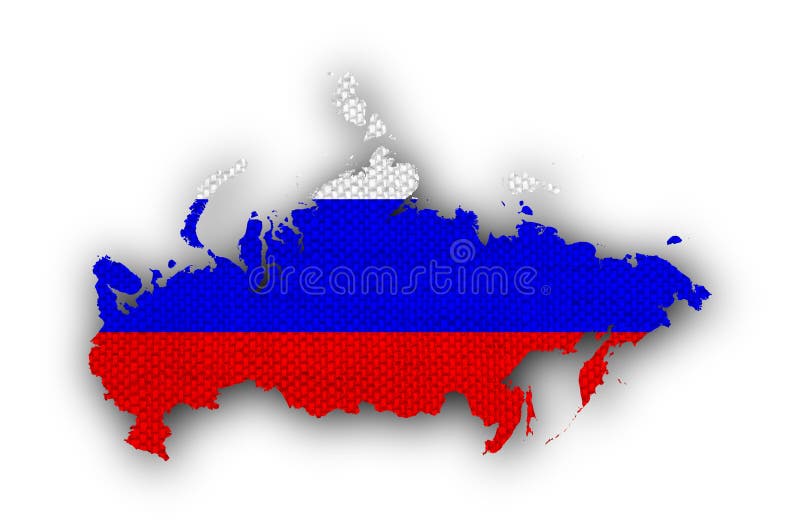Kaart en vlag van Rusland op oud linnen