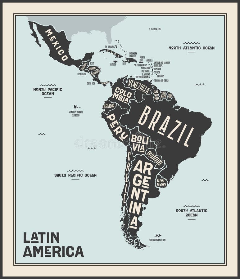 Kaart latijns - amerika. kaart van latijns - amerika