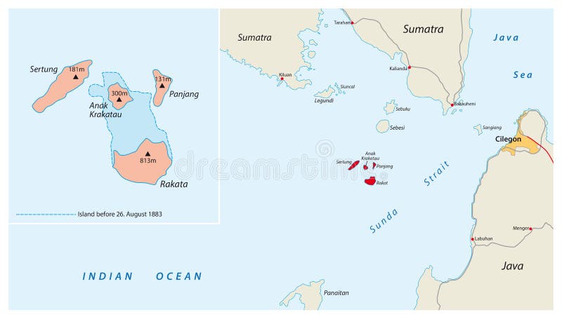  Kaart  Van Het Indonesische Vulkaaneiland Krakatau  Vector 