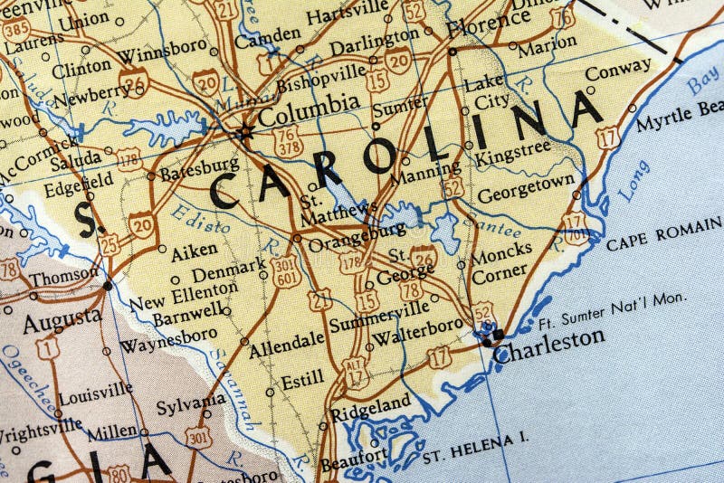 Kaart van Zuid-Carolina