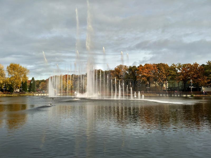 Kaatsheuvel / The Netherlands - November 03 2016: Lake and fountains in Theme Park Efteling royalty free stock image Kaatsheuvel / The Netherlands - November 03 2016: Lake and fountains in Theme Park Efteling royalty free stock image